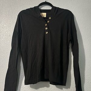 Black Long Sleeve Top with Button Detail